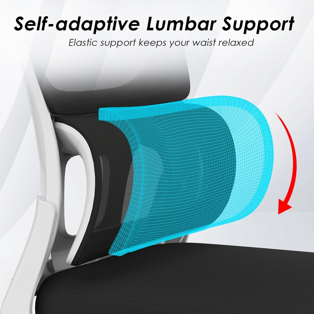 STARY Ergonomic Mesh Office Chair, Computer Chair with Lumbar Support and Flip-up Armrests, Comfy Desk Chair with PU Wheels for Home Office, White & Black