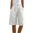 thumbnail image 4 of vdgthytj Cotton Linen Dressy Bermuda Shorts Women Plus Size Solid Elastic High Waist Knee Length Shorts with Pockets, 4 of 6