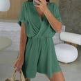thumbnail image 7 of Htigea Clearance Women V-Neck Shorts Jumpsuit One Piece Bodysuit Pajama Shorts Sleeve Rompers Overall Green,XL, 7 of 7