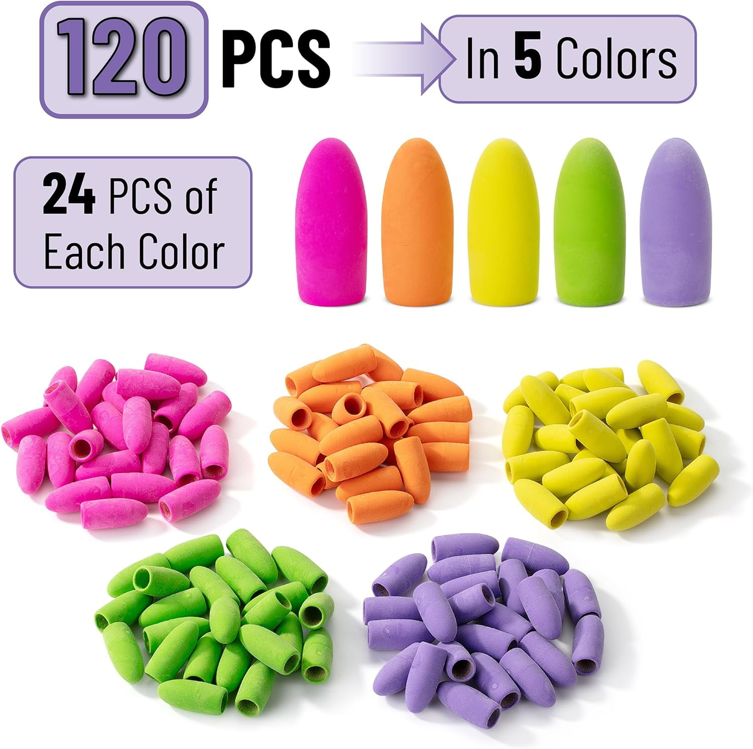 Mr. Pen- Pencil Erasers Toppers, 120 Pack, Colorful, Erasers for Pencils
