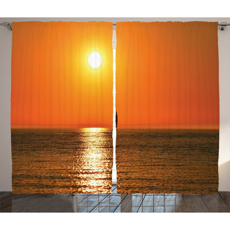 Nautical Curtains 2 Panels Set, Small Yacht Sailboat on Lake Michigan at Sunset Nautical Serenity Maritime Culture, Living Room Bedroom Decor, Orange, by