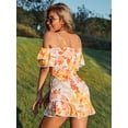thumbnail image 2 of EILLY BAZAR Romper for Women Floral Print Cold Shoulder Ruffle Hem Female Romper Orange Print XS, 2 of 5