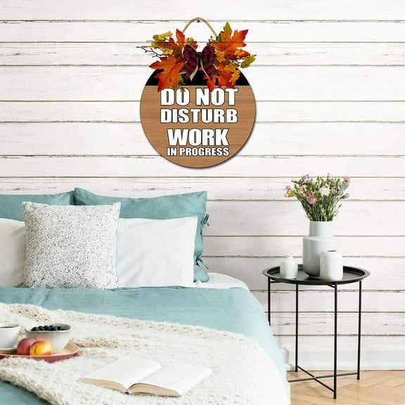 Eveokoki 11" Do Not Disturb Work In Progress Door Sign, Wood Hanging Sign Home Office Meeting Door