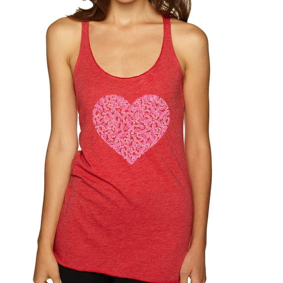 Wild Bobby, Pink Ribbon Heart, Breast Cancer Awareness, Women Tri-Blend Racerback Tank Top, Vintage Red, Medium
