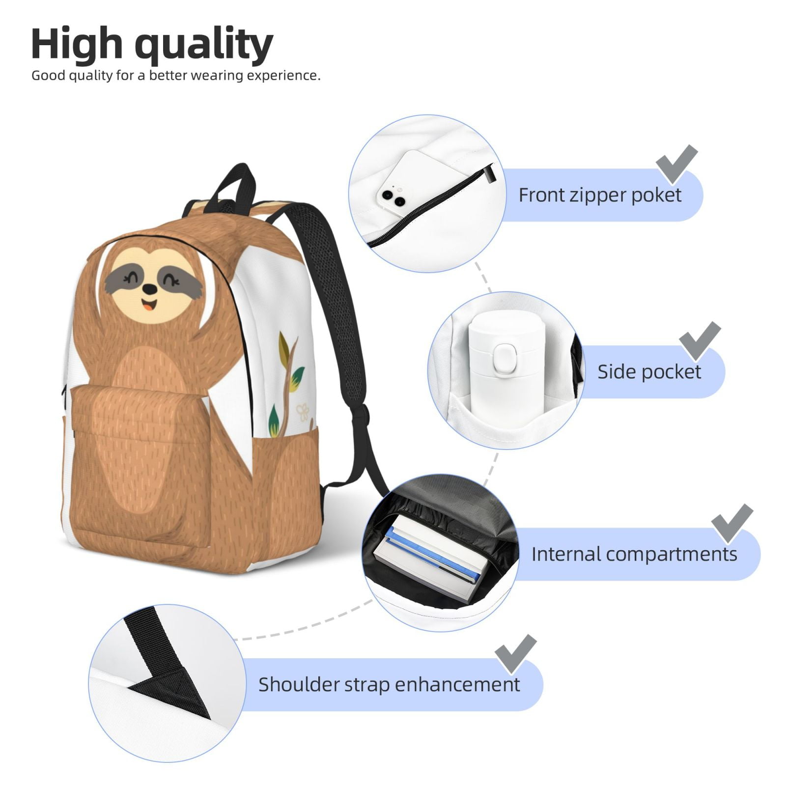 Ratiio Cute Sloth In Yoga Pose Tree Print Canvas Backpack for Women & Men Retro Aesthetic Rucksack Basic Backpack for High School/College Students Travel Laptop Bag