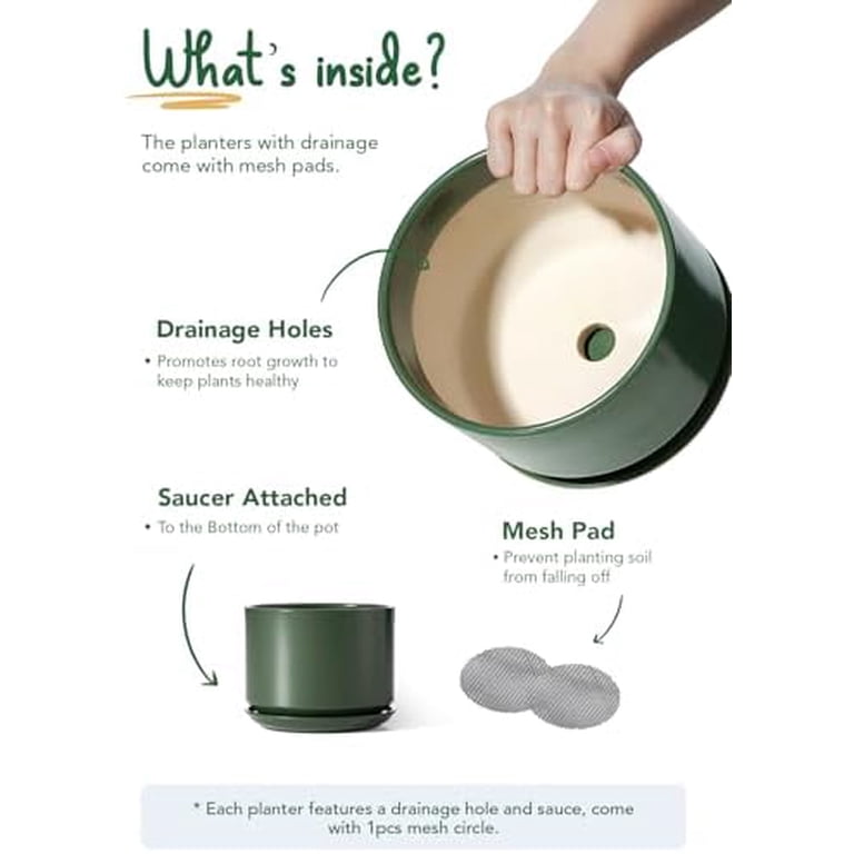 BEMAY 6.8-Inch Bamboo Green Ceramic Plant Pot with Saucer photo 2