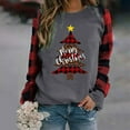 thumbnail image 2 of xiaxaixu T-shirt Imprimé de Noël pour Femmes Pull à Manches Longues en Patchwork, 2 of 10
