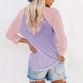 thumbnail image 5 of Tittly T Shirts for Women Spring Tops for Women Women Long Sleeve Round Neck Top Solid Color Color Matching Fashion Sleeves Casual T Shirt Tshirts Shirts Basic Tees Purple L, 5 of 7