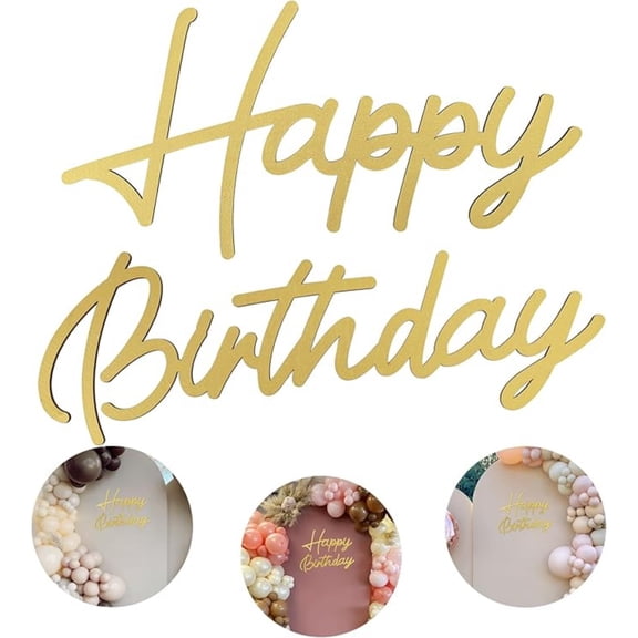 Happy Birthday Wooden Sign Gold Letters for Party Decoration