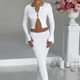 thumbnail image 3 of 2-Piece Set Wool-Knit Button-Baring Top Solid Color Threaded Hip Skirt Set, 3 of 5