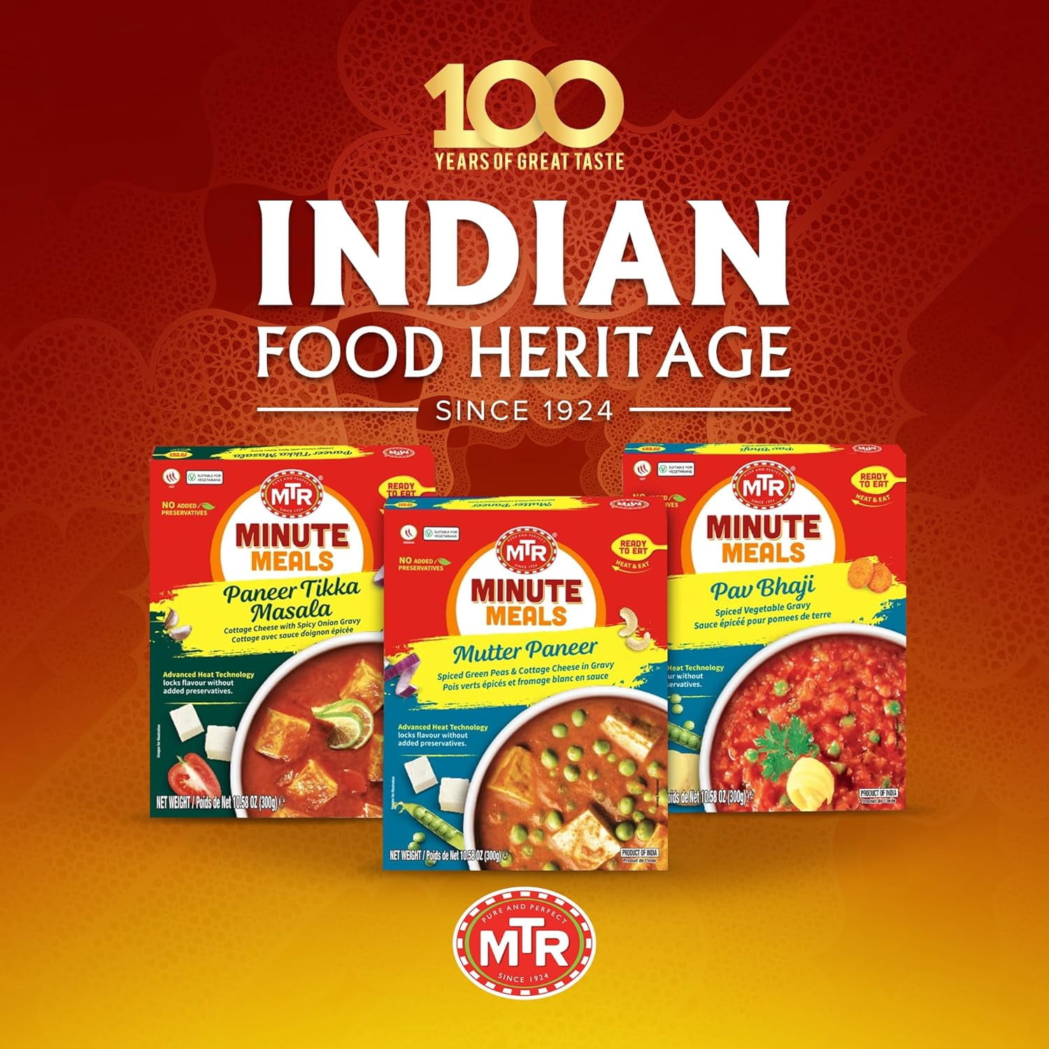 MTR Mutter Paneer - Spiced Green Peas & Cottage Cheese in Gravy - Tasty Indian Meal with No Added Preservatives - A Quick Meal Suitable for Vegetarians, Ready in Minutes! (300g, Pack of 6)