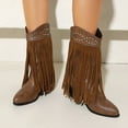 thumbnail image 6 of Xfvqtps Womens Western Ankle Boots with Tassel Detail Round Toe Chunky Heel Cowboy Booties Fashion Fall Winter Casual Boots for Women Brown, 6 of 7
