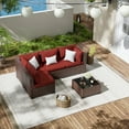 thumbnail image 2 of ELPOSUN 5 Pieces Patio Furniture Set All Weather Outdoor Sectional Sofa, Outdoor Modern Sectional Furniture Wicker Couch with Glass Coffee Table, Thicken Red Cushions, Water Resistant, 2 of 9