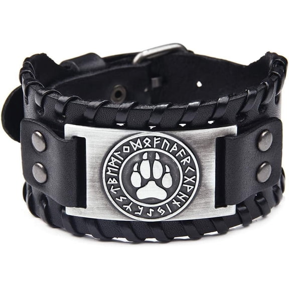 Viking Bracelet Wolf Paw - Nordic Bracelet with Fenrir Amulet - Celtic Pagan Jewelry of Talisman (Wolf Paw Silver)