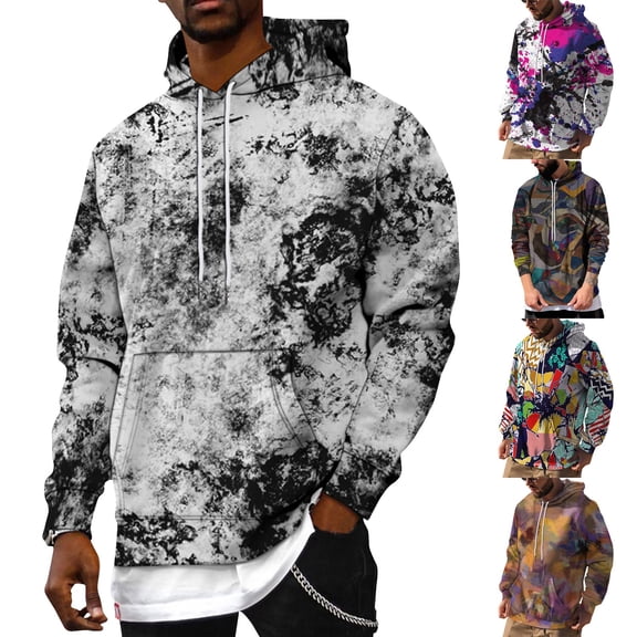 Tie Dye Hoodie Men Loose Fit Graphic Gym Hooded Sweatshirt Men Long Sleeve Pullover with Pockets Multicolor 5XL