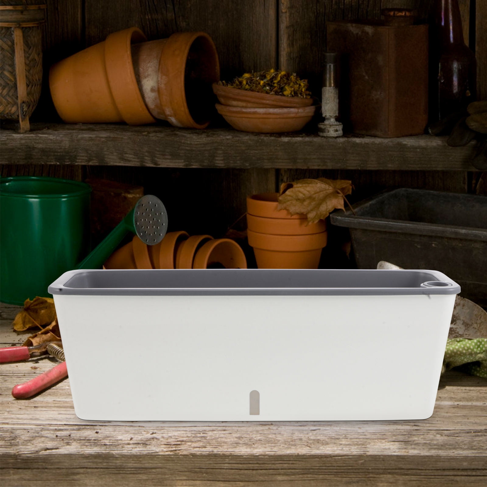 FOLOYORI Long Grey Plastic Planter Box with Water Reservoir for Efficient Vegetable Gardening