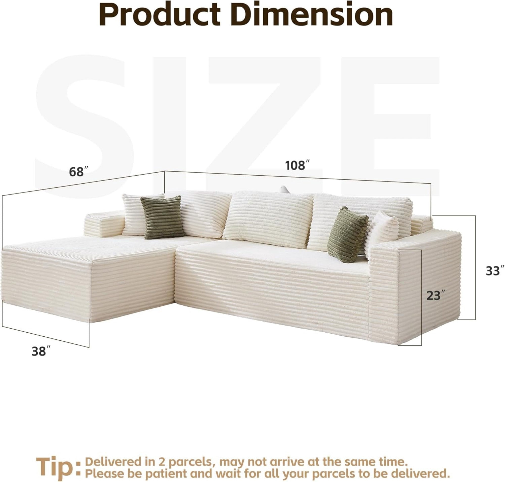 Sailvan 108"" L-Shape Sectional Sofa, Modular Boneless Cloud Couch with Oversized Chaise, Deep Seat Memory Foam, No Assembly Required