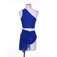thumbnail image 4 of Yartina Women 2Pcs Shiny Lyrical Dance Outfit One Shoulder Crop Top with Skirt for Stage Performance Blue S, 4 of 7