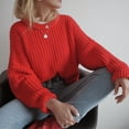thumbnail image 3 of Suéter de cuello redondo para mujer de otoño e invierno, jersey de punto de manga larga acogedor, corte relajado, estilo casual clásico, 3 of 6