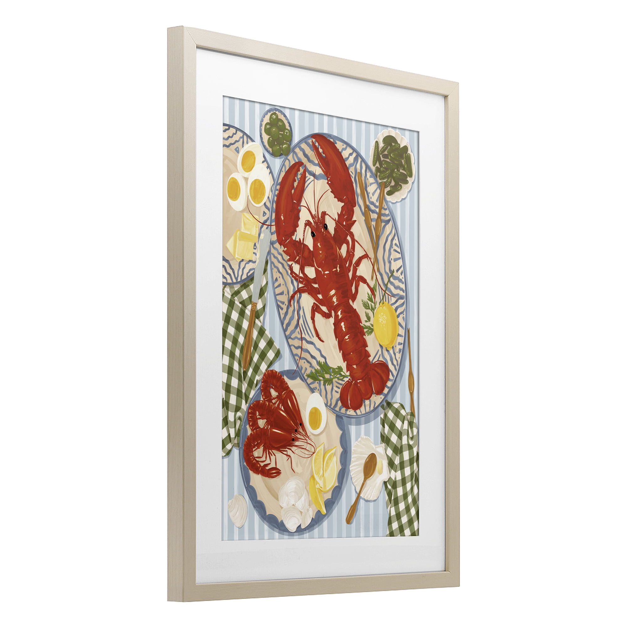 Stupell Industries Lobster For Lunch Platter Birch Framed Print Under Glass, design by Vero Illustrates