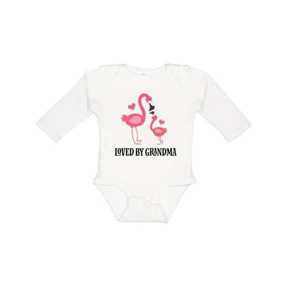 Inktastic Grandma Loves Me Flamingo Grandchild Girls Long Sleeve Baby Bodysuit