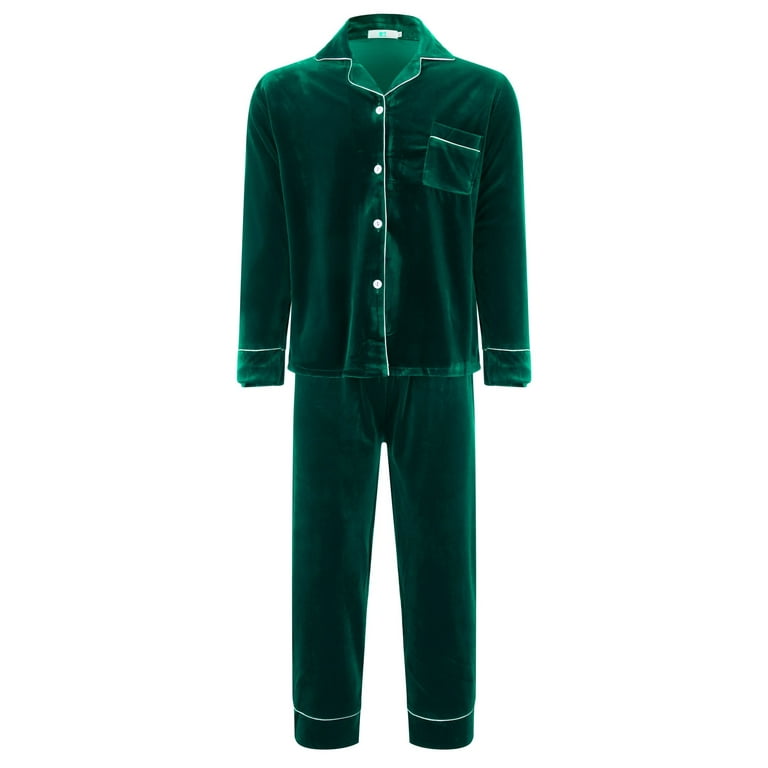 TAIAOJING Family Matching Pajams Set Men Family Soild Green Velvet Pajamas  Holiday Home Family Sleepwear Set