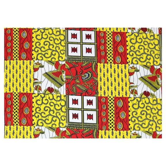 Springs Creative African Hand Dyed Wax Prints Kali Red Gold Blocks 100% Cotton Fabric sold by the yard