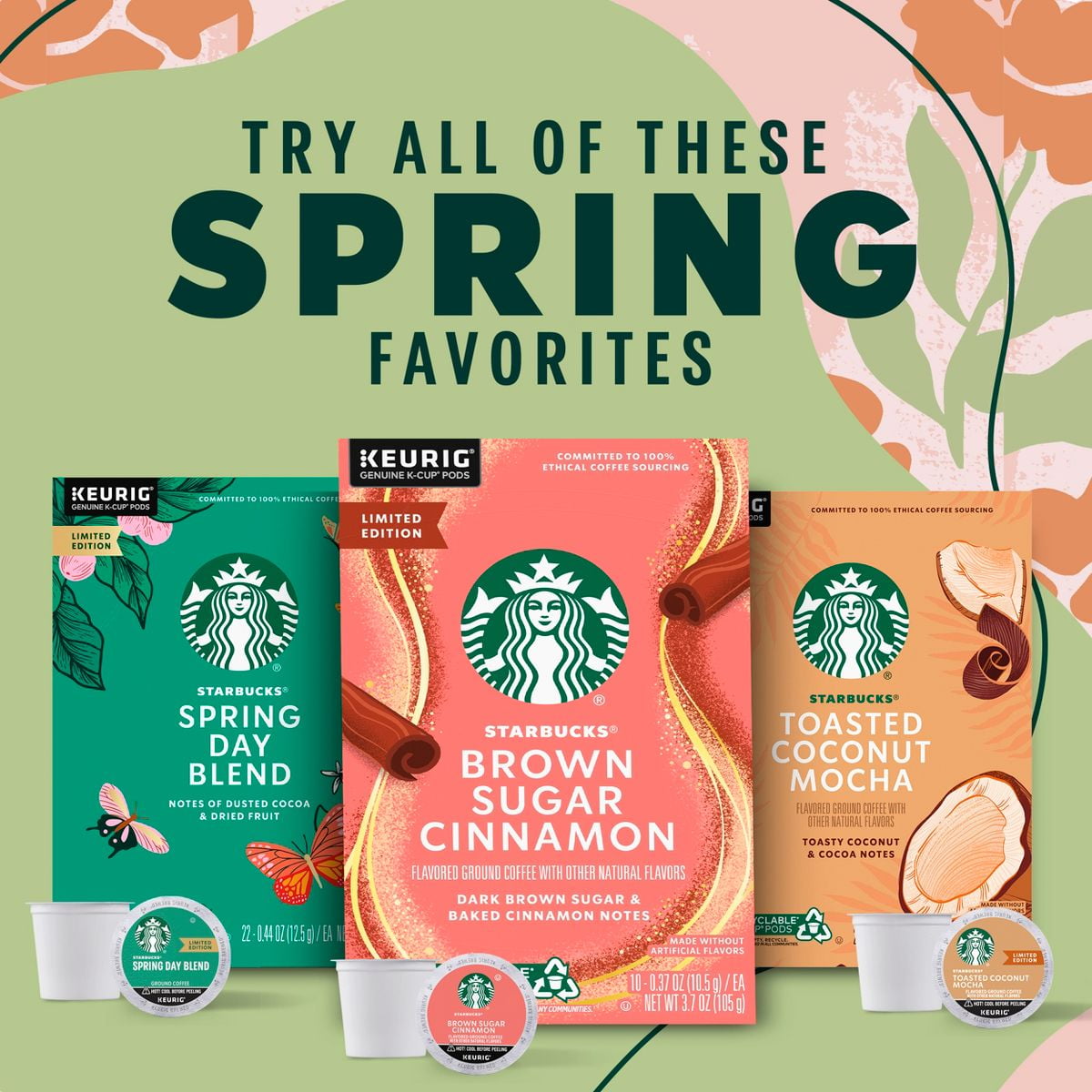 Starbucks Keurig Medium Dark Roast Brown Sugar Cinnamon Coffee Pods - 22 K-Cups