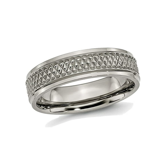Gem & Harmony Mens Titanium Ridged Edge Weave 6mm Wedding Band Ring for Men