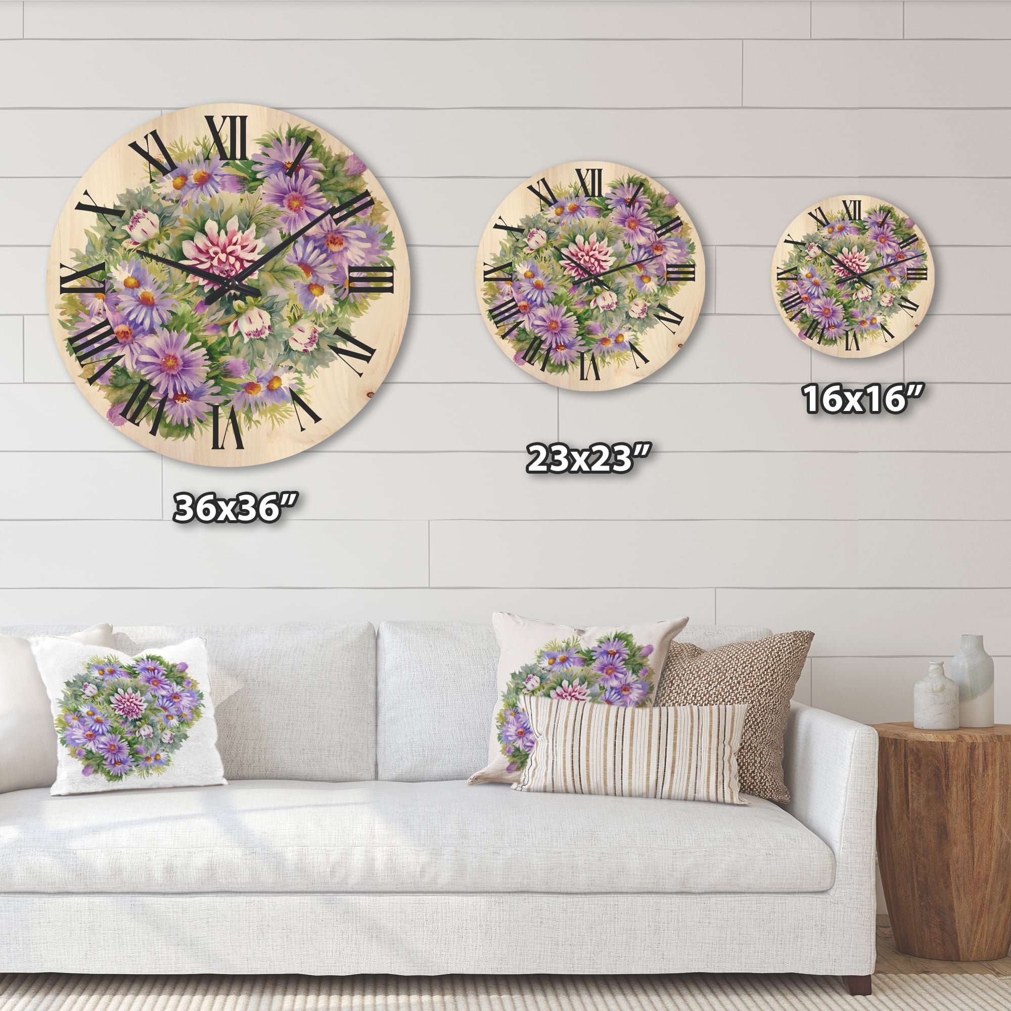Designart 'Bouquet With Daisies and Purple Chrysanthemums' Traditional Wood Wall Clock