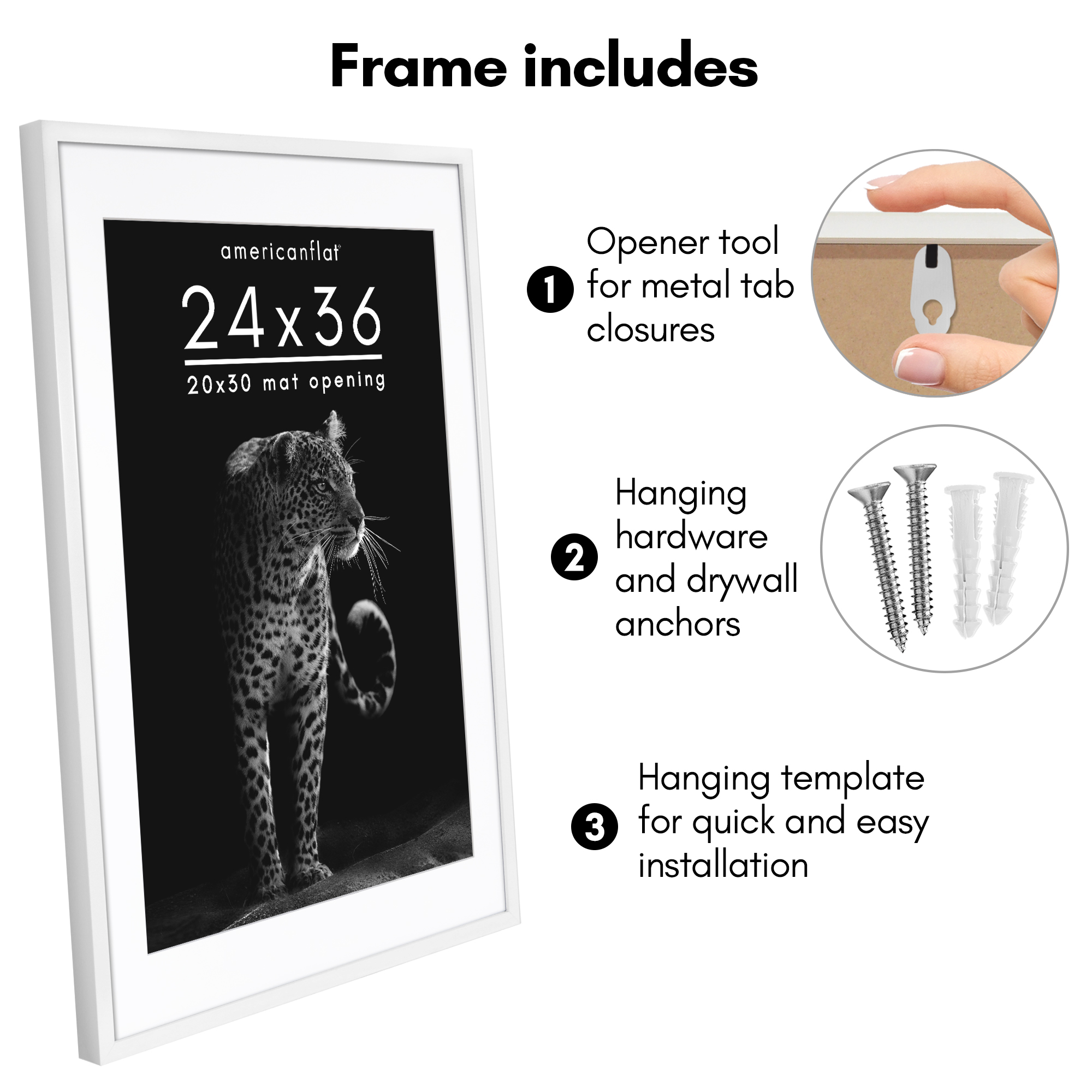 Americanflat 24x36 Poster Frame with Polished Plexiglass with 20x30 Mat Display Photo Soho Collection - White