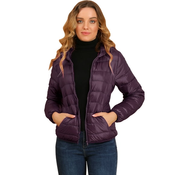 Chaqueta Liviana Corta Gruesa Plegable Con Capucha Para Mujer Púrpura S