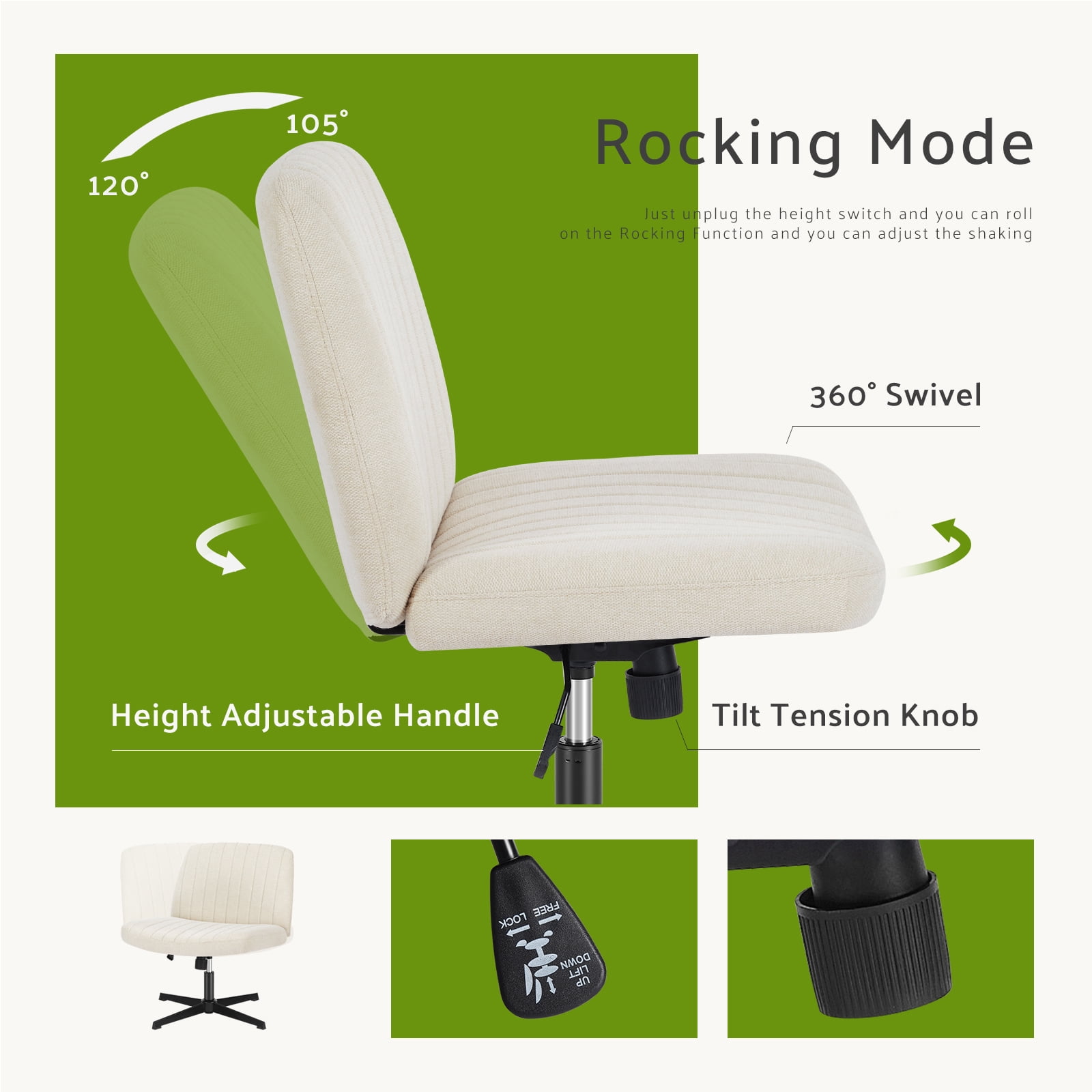 MCQ Criss Cross Chair Legged Office Wide Comfy Desk Seat, Armless Computer Task Seating