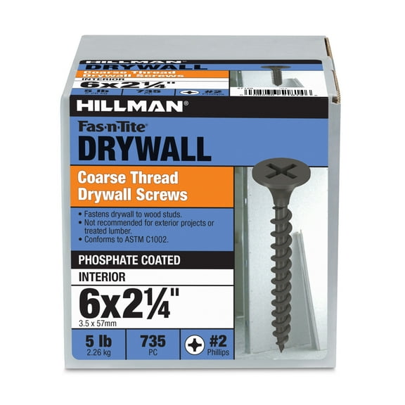 Hillman Fasteners No. 6 x 2-1/4 in. Coarse Thread Phillips Drywall Screws, 5 lb Box
