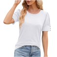 thumbnail image 4 of CALAFEBILA Tops for Women 2024 Button Up Blouses for Women,Ladies Fashion Solid Color Blouse Summer Lantern Sleeve Crew Neck Women's Tops, 4 of 4