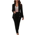 thumbnail image 2 of ICHUANYI Women's Long Sleeve Solid Color 2 Pieces Blazers Set Casual Elegant Business Suit Sets for Work, 2 of 6