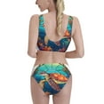 thumbnail image 3 of Daiia Sea Turtle in Coral printed 2 piece Swimsuit Bikinis for Women High Waisted Racerback Bathing Suits Summer Tummy Control Scoop Neck Swimwear-Small, 3 of 8