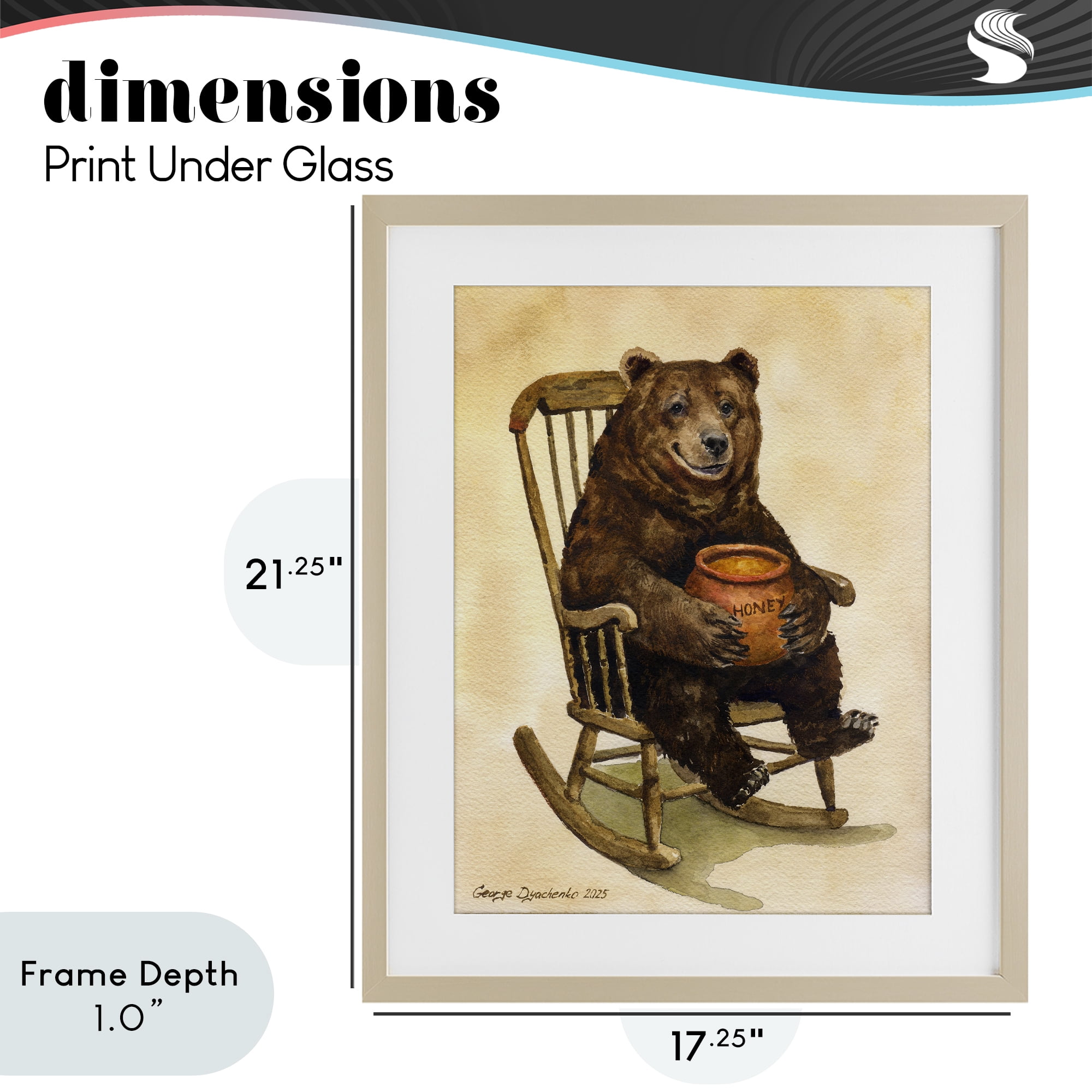 Stupell Industries Happy Bear & Pot of Honey Birch Framed Print Under Glass, design by George Dyachenko