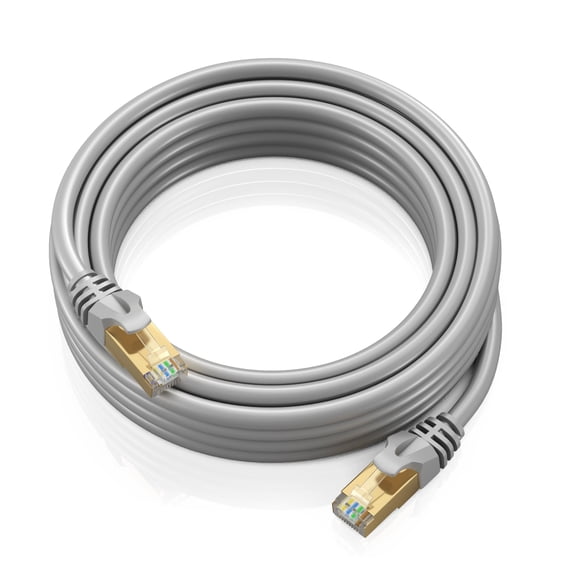 Cat7 Ethernet Cable - 100FT - Gray - 10Gbps - 600Mhz High Speed Double Shielded, Patch and Network Cable