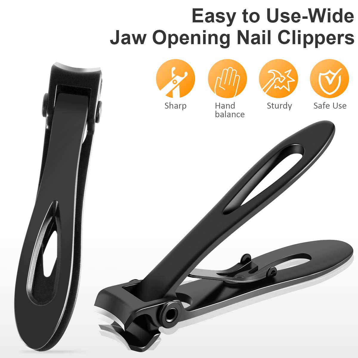 SGNEKOO Angled Head Nail Clippers Wide Jaw Opening for Hard/Thick  Fingernails and Toenails Super Sharp Curved Blades Anti-splash