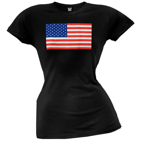 American Flag Black Juniors T-Shirt - Medium
