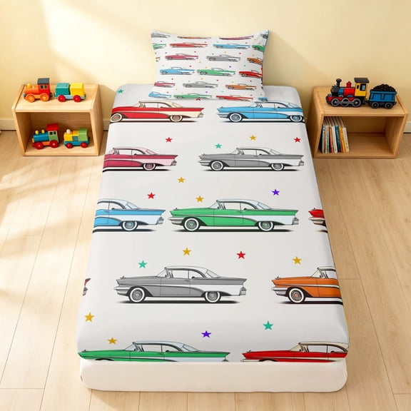 Erosebridal Sports Car Twin Fitted Sheet, Stars Bedding, White Stars 2pcs 1 Fitted Sheet and 1 Pillowcase
