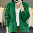 thumbnail image 2 of Womens Cardigans Lightweight with Pockets Long Sleeve Open Front Sweaters Casual Loose Knitted Outwear Coat (Green L), 2 of 4
