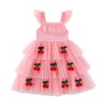 thumbnail image 2 of Girls Tutu Dress Cute Cherry Decor Flutter Sleeve A-Line Outfits Toddler Sweet Layered Tulle Princess Dress Pink 5-6 Years, 2 of 7