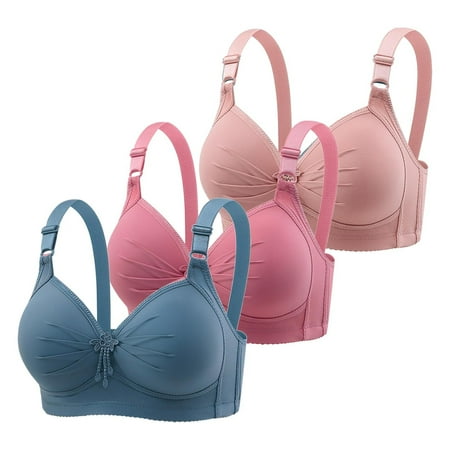 3 pcs Women Full Coverage Brassiere Wireless Pleated Brassiere Wire Free Basic Bra Push Up Bras Minimizer Bra Full Figure Wirefree Underwear Adjustable Straps