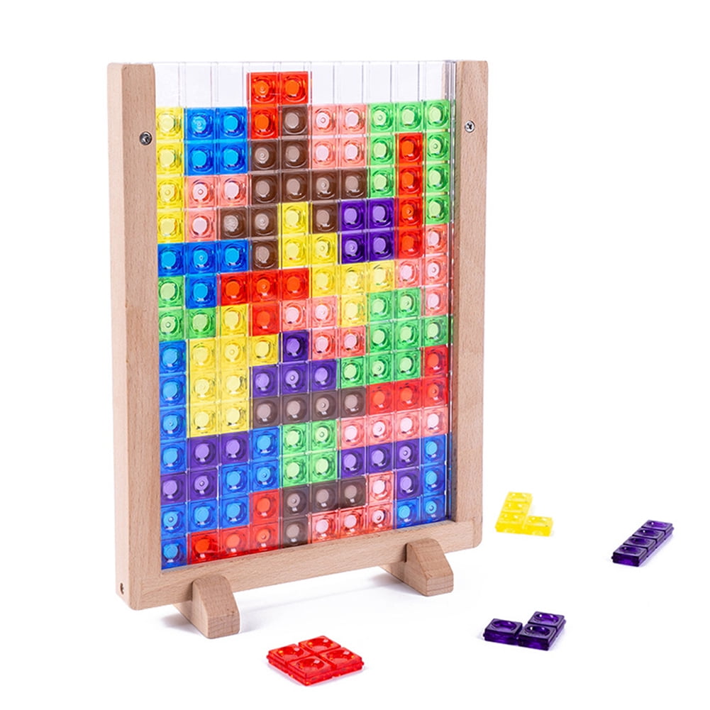 NEW 3D Colorful Puzzle Wooden Math Toys Tetris Game For All Ages FREE SHIPPING 