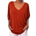 thumbnail image 1 of Pompotops Hauts d'Été Mode Femme Col en V Manches 3/4 Couleur Unie, 1 of 8