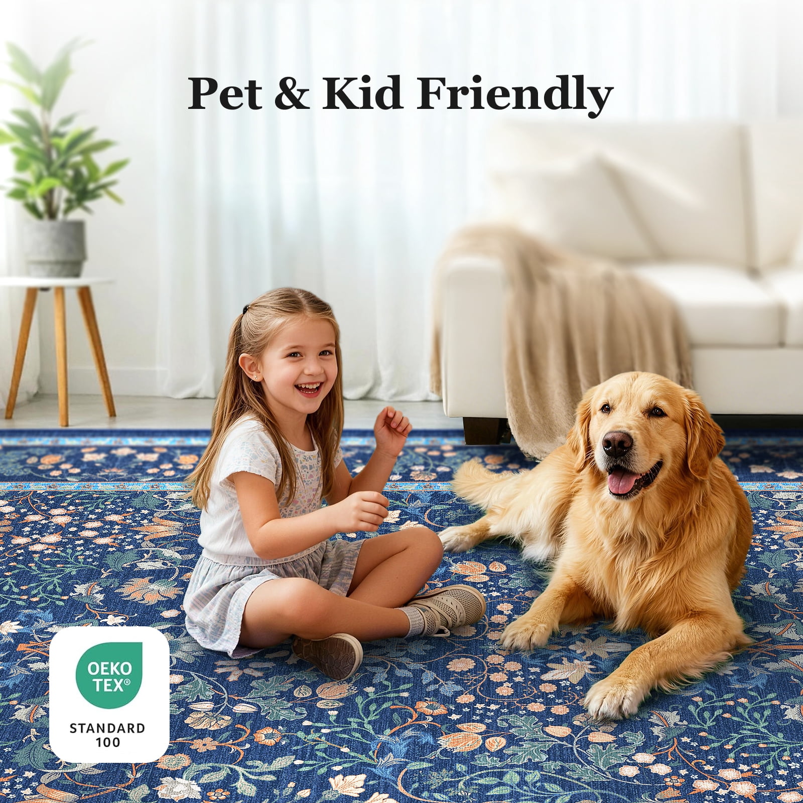 CHITOOMA 6'x9' Area Rugs for Living Room, Floral Washable Rug Boho Non-Slip Printed Carpet, Vintage Stain Resistant Indoor Rug for Bedroom Dining Room Home Office