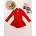 thumbnail image 3 of zdhoor Robe de Patinage Artistique à Manches Longues pour Filles Col Montant Tulle Justaucorps Danse Ballet Rouge 10, 3 of 7