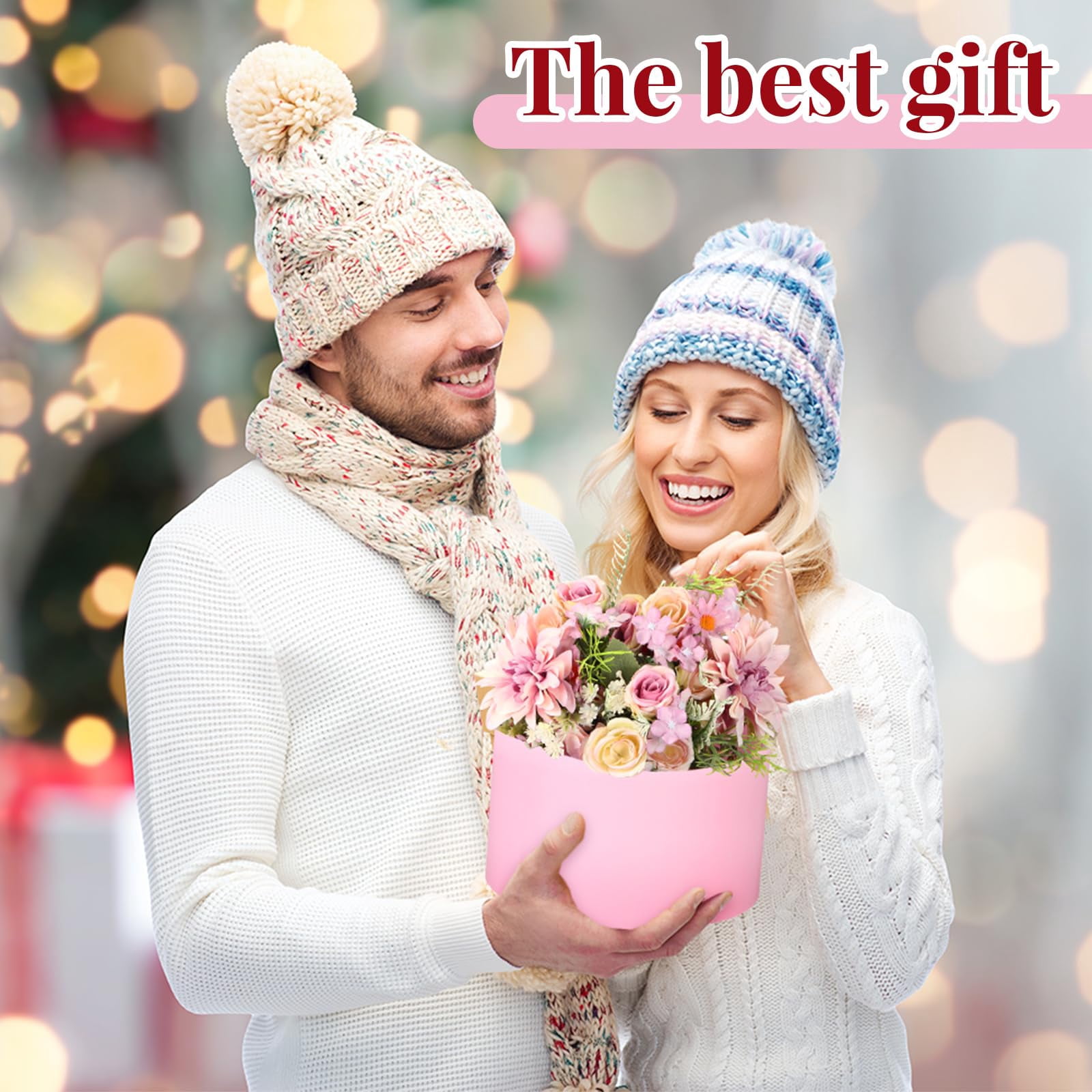 2 Round Gift Boxes With Lids Floral Foam Led Light Thank You Greeting Cards Flower Arrangements Supplies For Valentine Birthday Wedding Bridesmaid Proposal(pink)